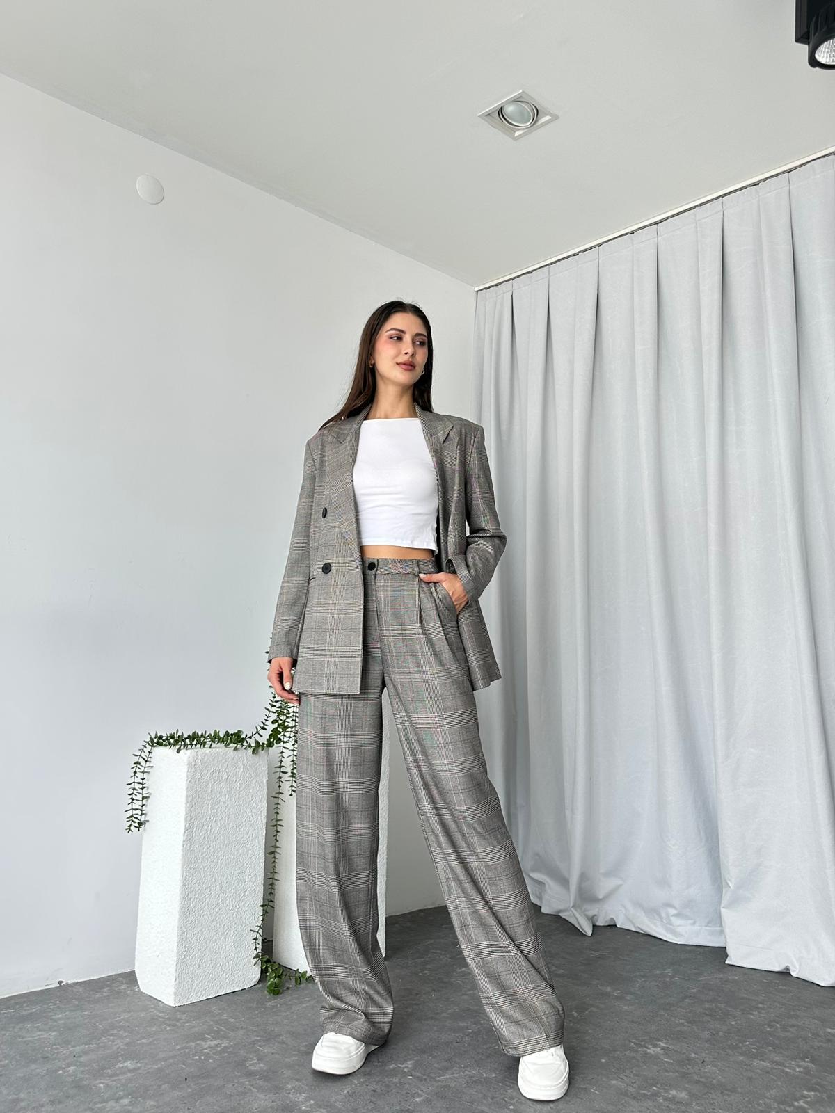 Kadın Ekose Ceket Pantolon Takım - Görsel 6
