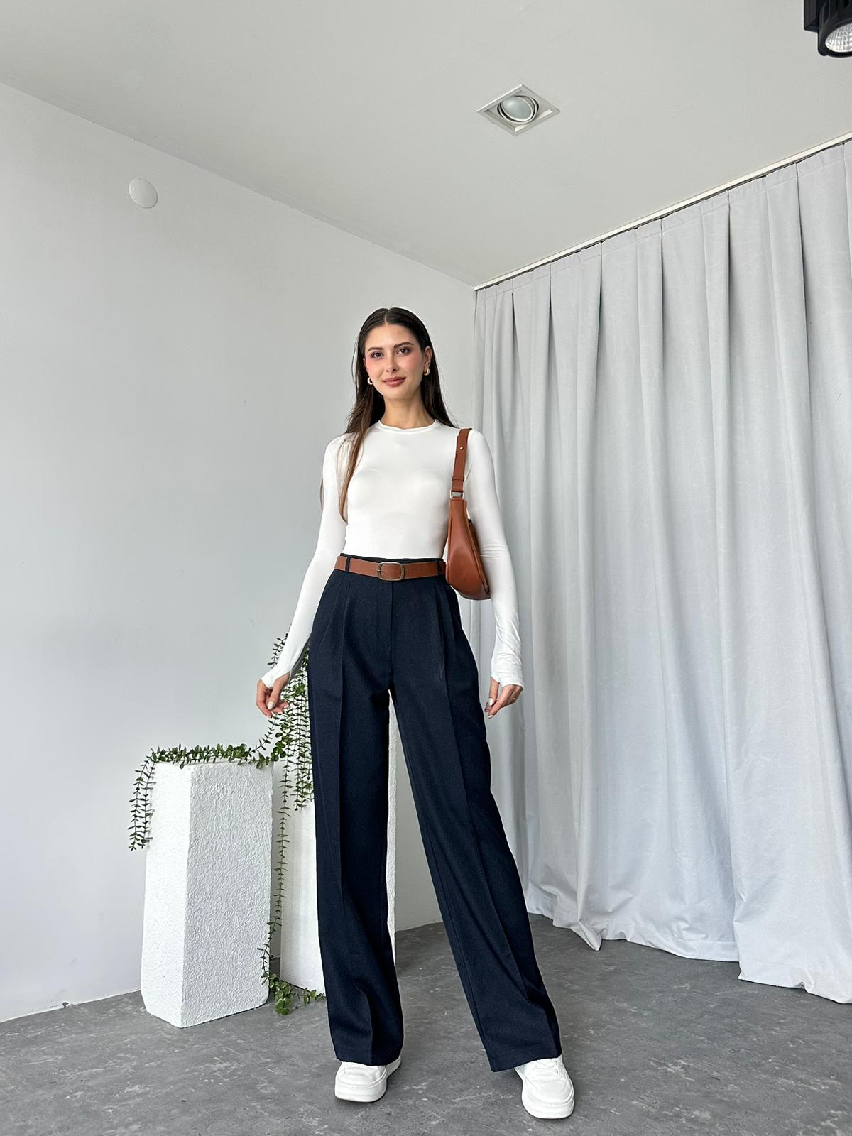 Ivy Lacivert Yün Efekt Pantolon - Görsel 3