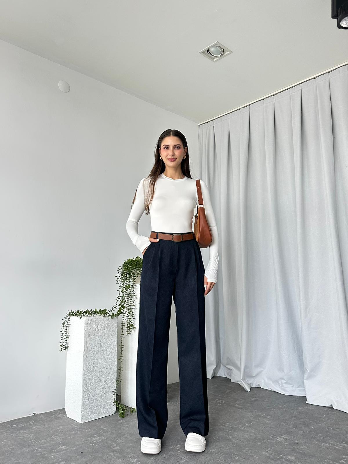 Ivy Lacivert Yün Efekt Pantolon - Görsel 4