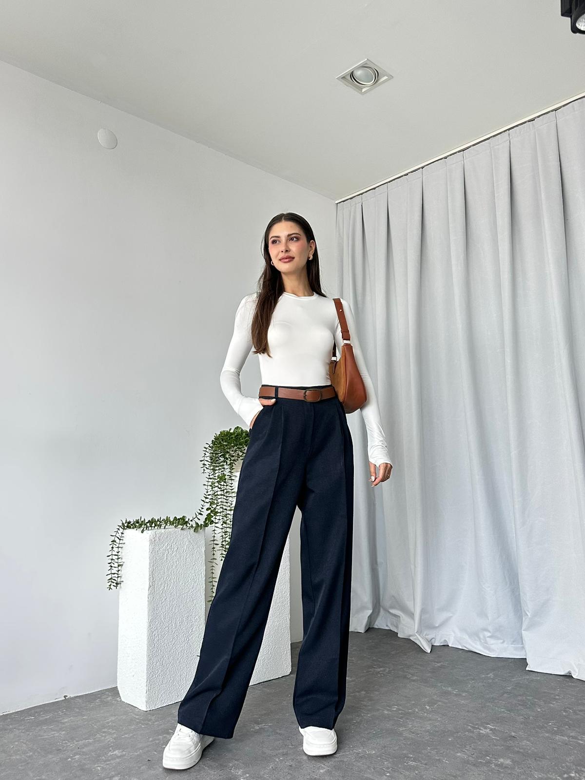 Ivy Lacivert Yün Efekt Pantolon - Görsel 5