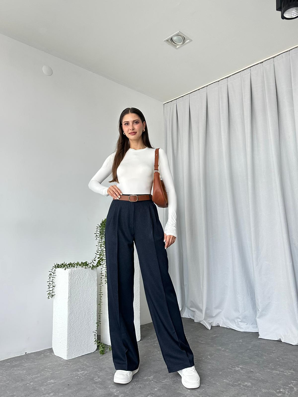 Ivy Lacivert Yün Efekt Pantolon - Görsel 6