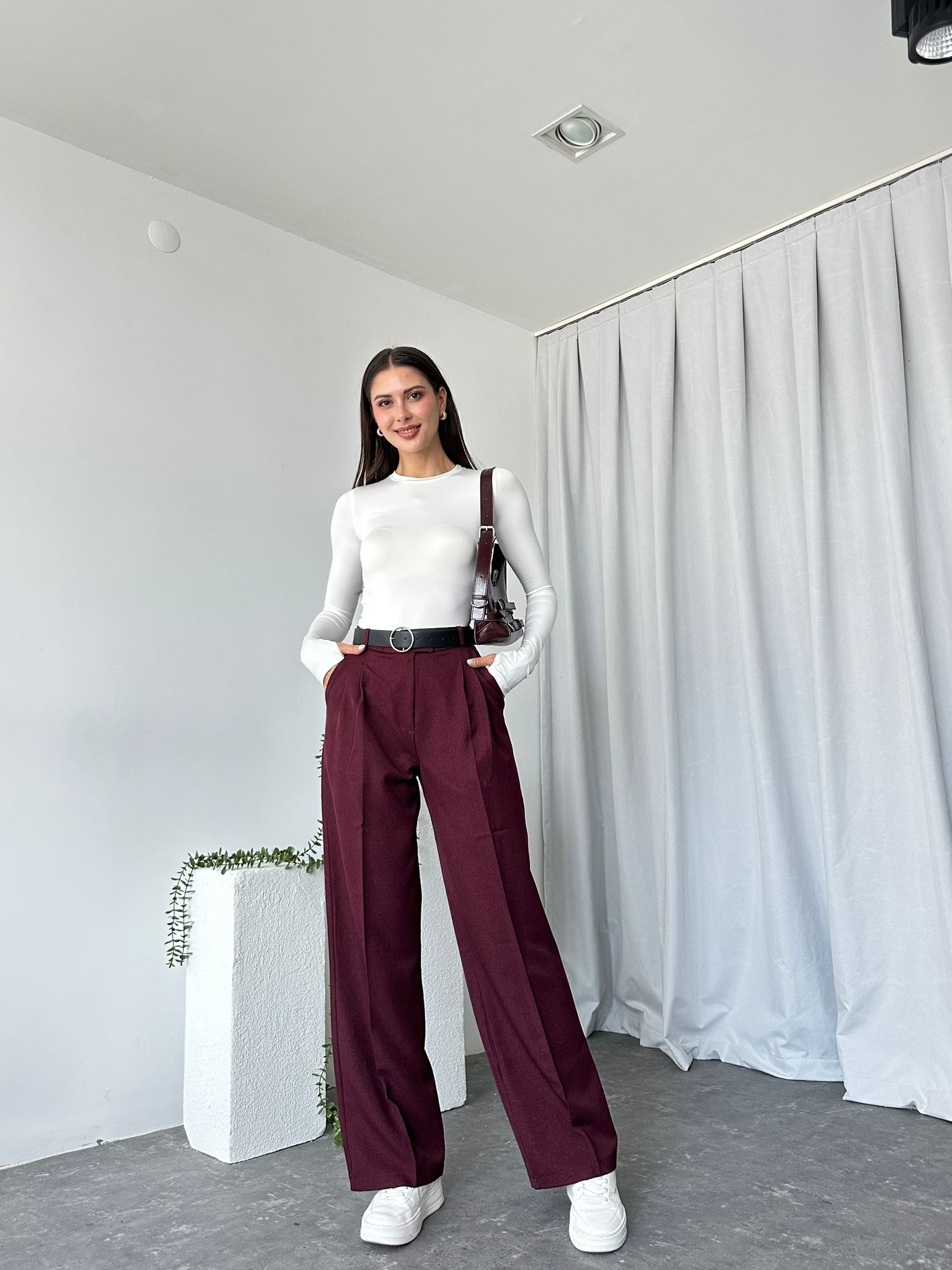 Ivy Bordo Yün Efekt Pantolon - Görsel 7