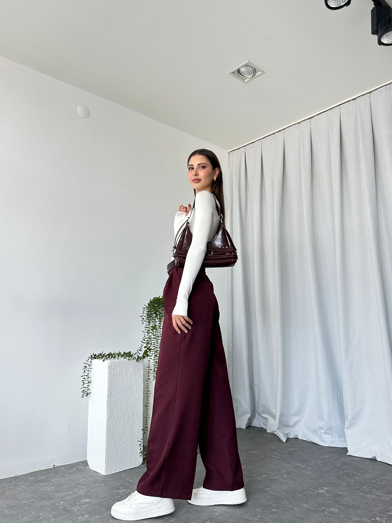Ivy Bordo Yün Efekt Pantolon - Görsel 8