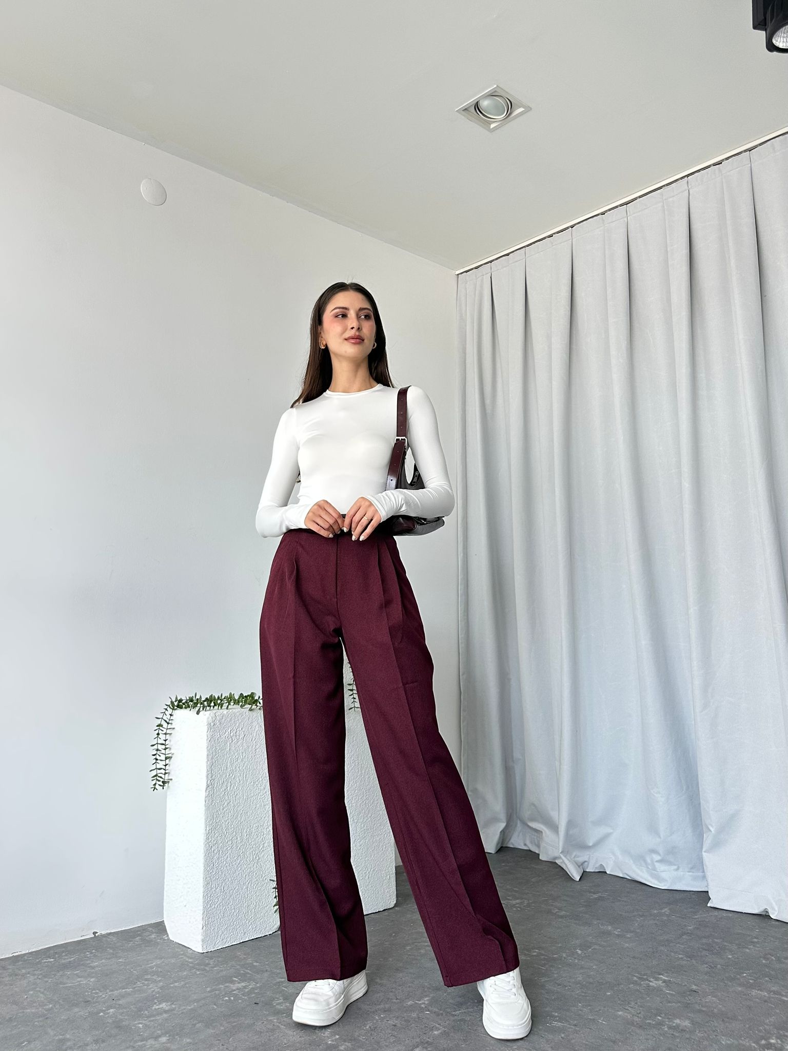 Ivy Bordo Yün Efekt Pantolon - Görsel 10