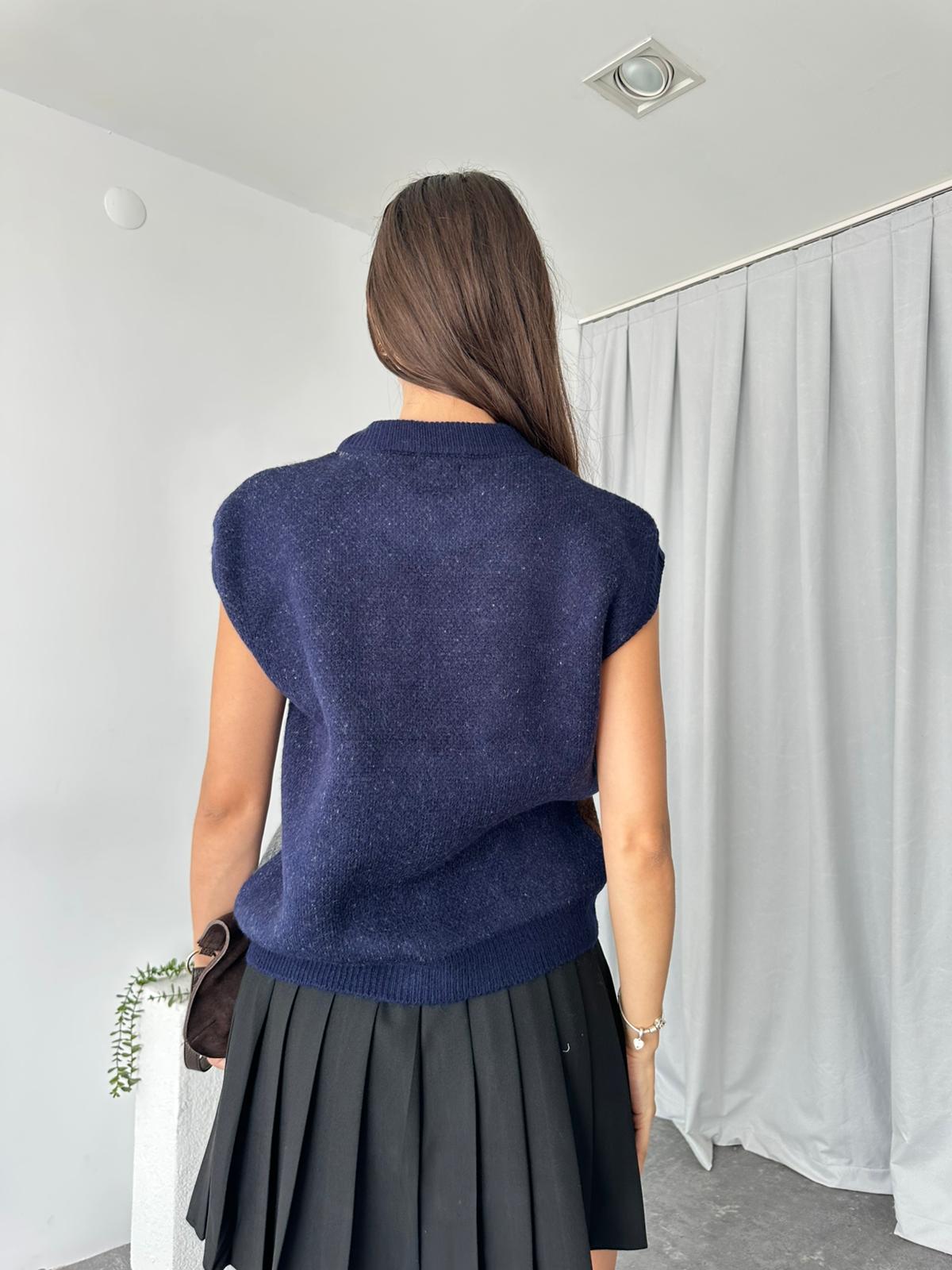 Lacivert Baklava Desen Süveter - Görsel 8