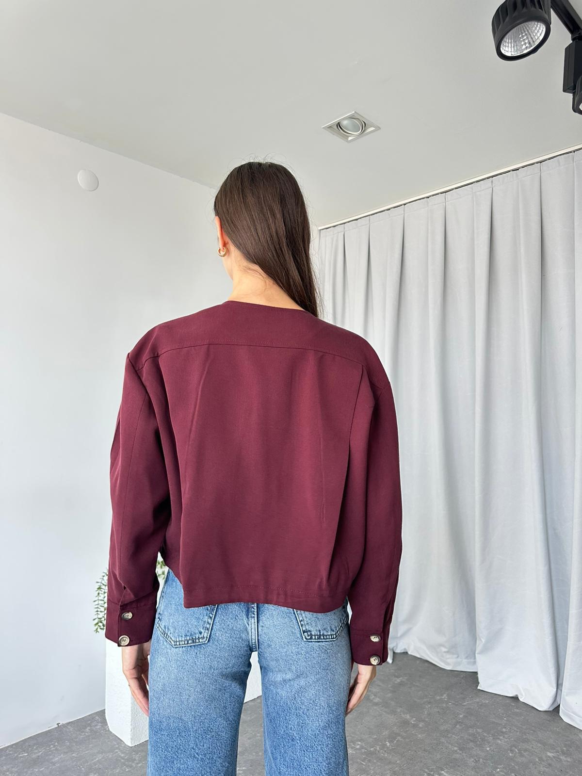 Kadın Bordo Cepli Kısa Ceket - Görsel 7