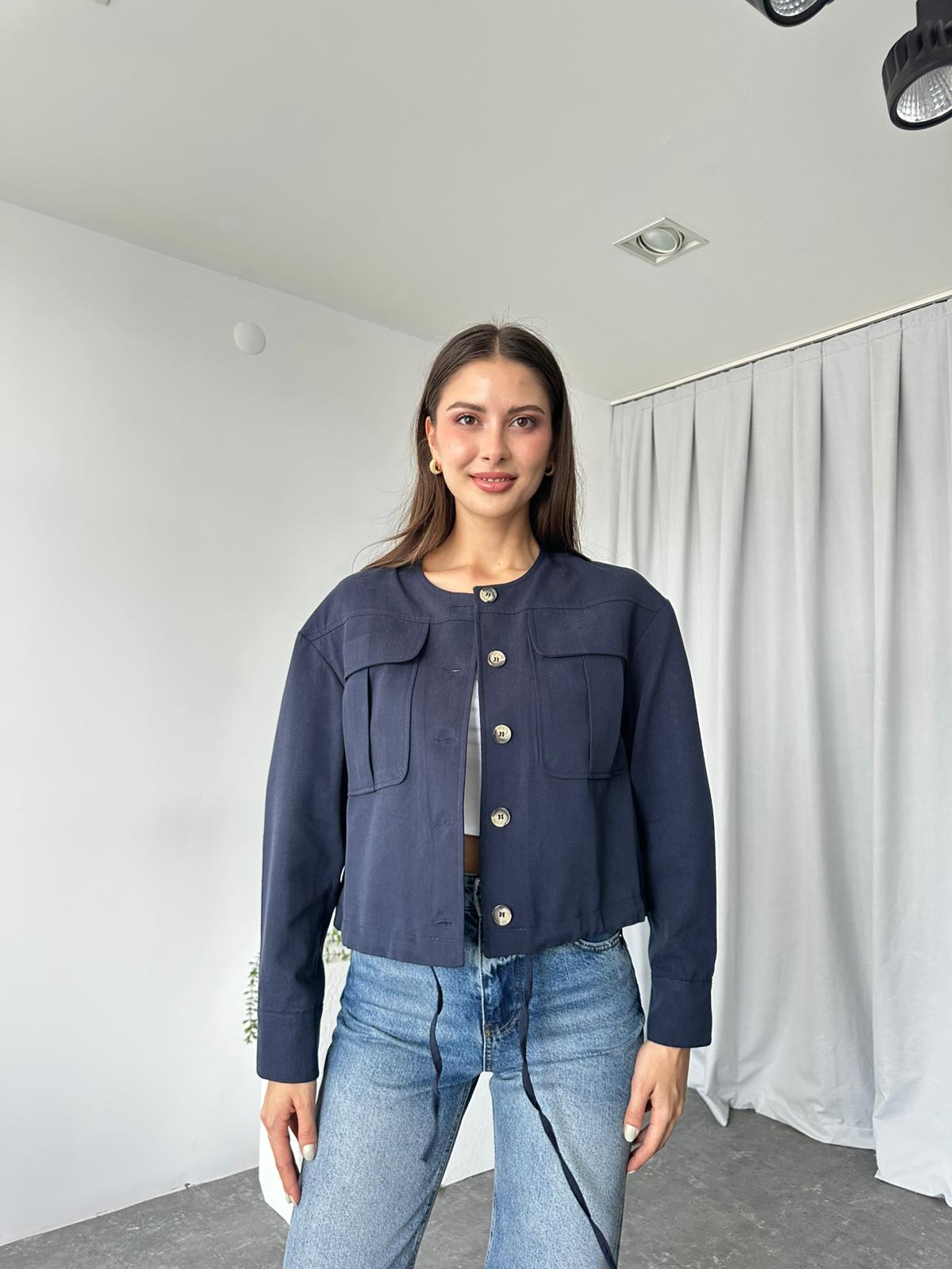 Kadın Lacivert Cepli Kısa Ceket - Görsel 7