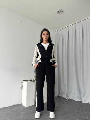 Kadın Oys  Fermuarlı Siyah Eşofman Takımı