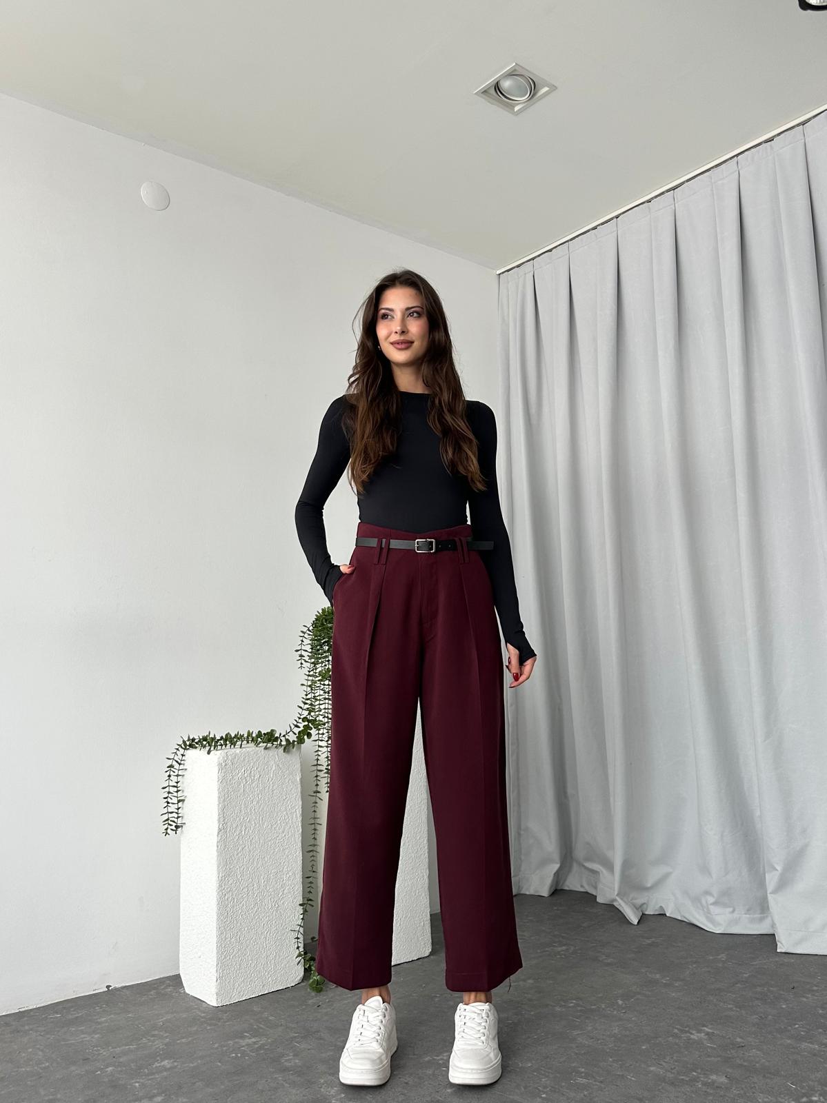 Lisa Bordo Yün Efekt Pantolon - Görsel 6