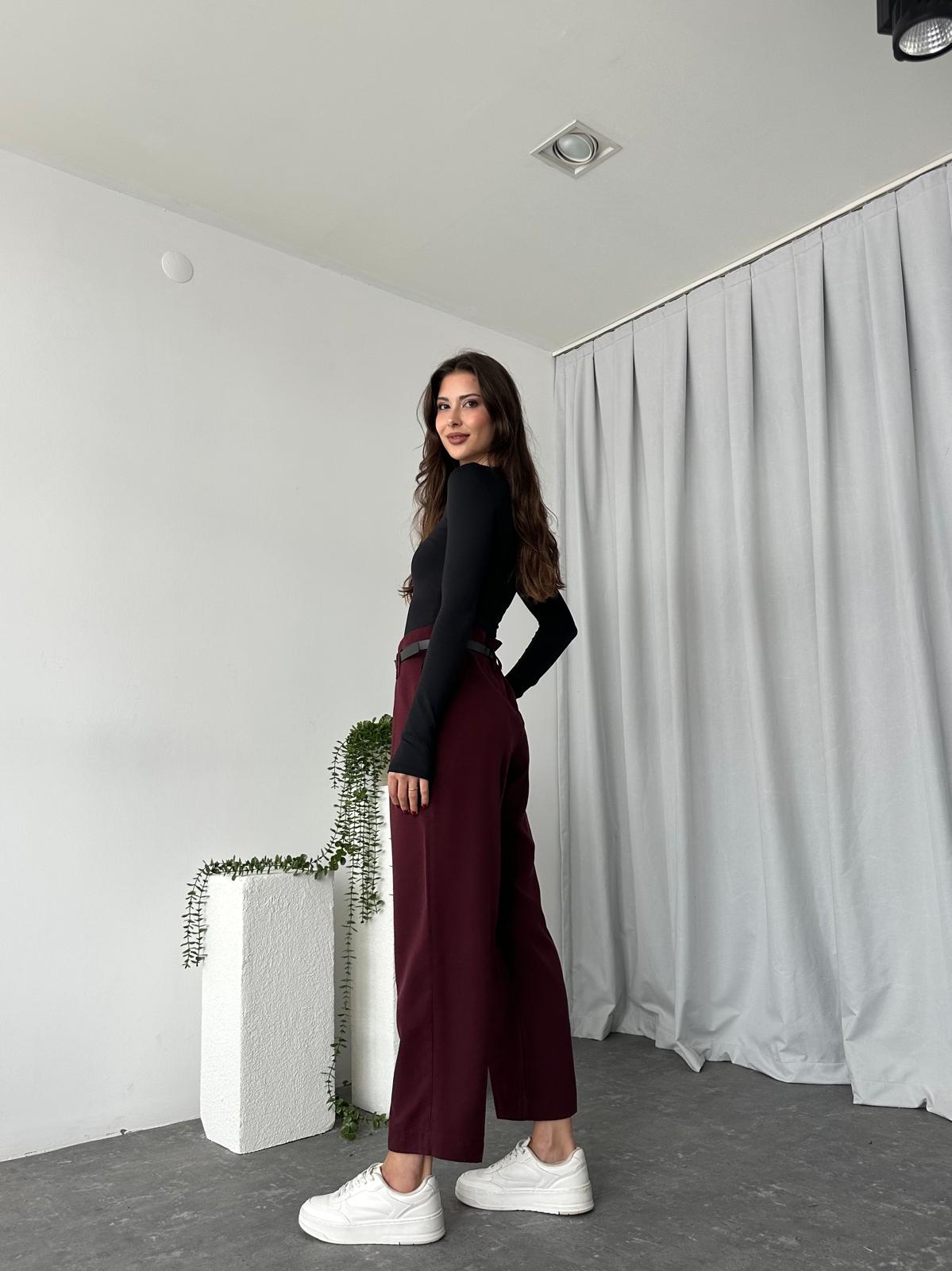 Lisa Bordo Yün Efekt Pantolon - Görsel 7