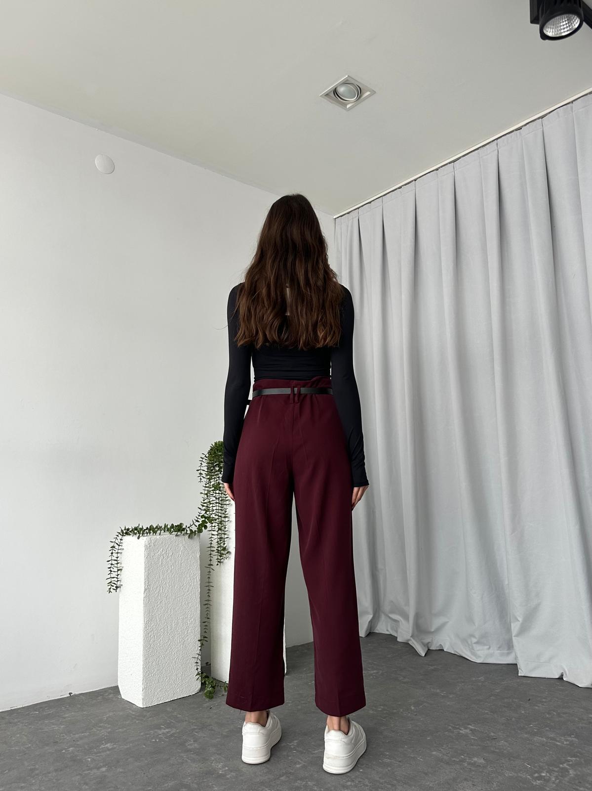 Lisa Bordo Yün Efekt Pantolon - Görsel 8