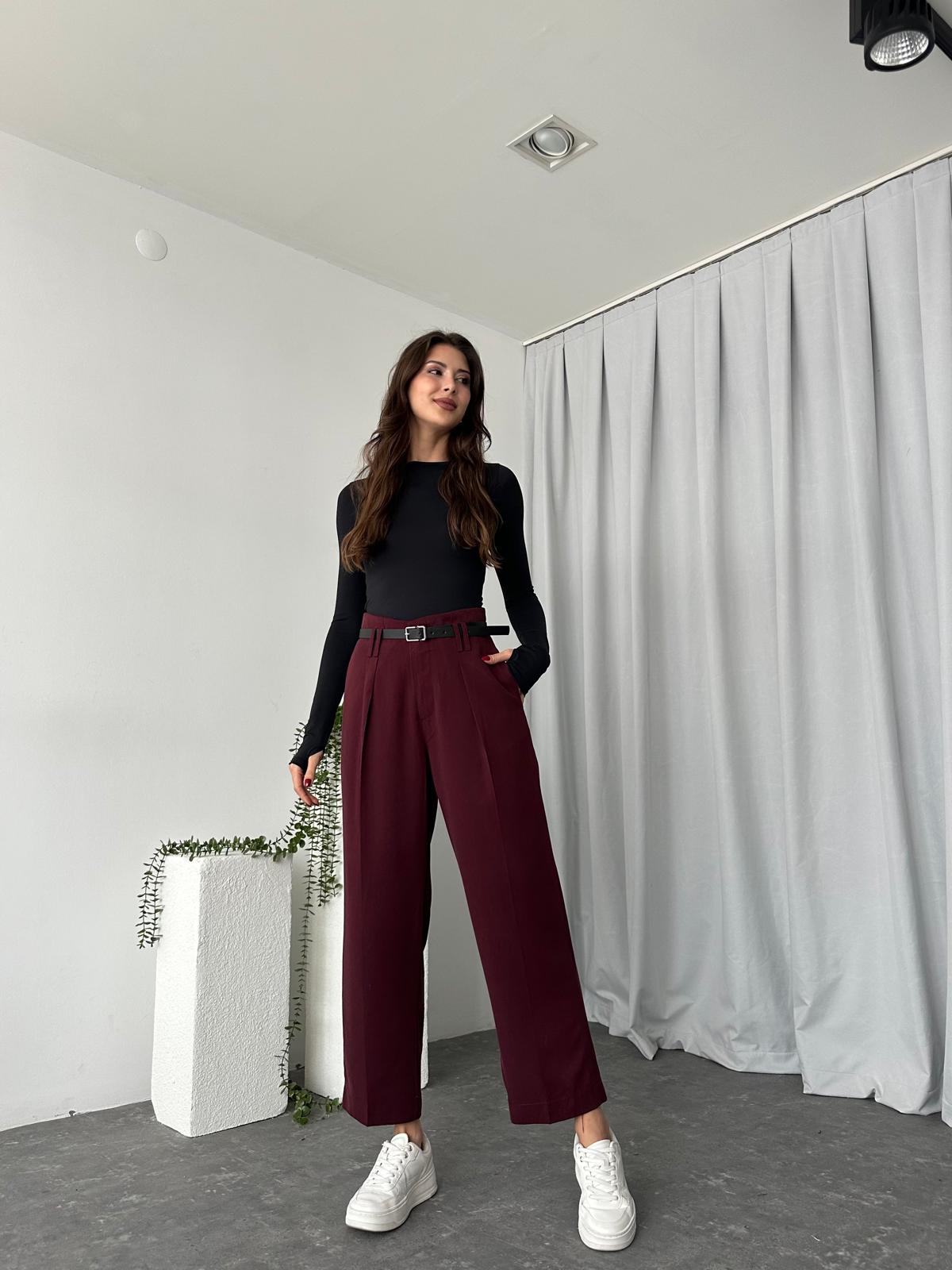 Lisa Bordo Yün Efekt Pantolon - Görsel 3