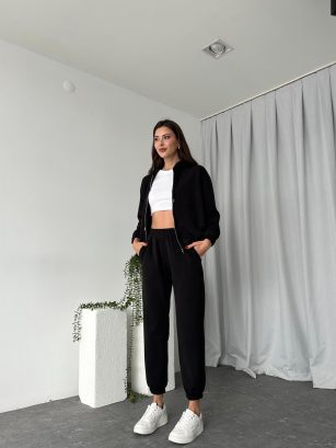 Kadın Oys  Fermuarlı Siyah Eşofman Takımı