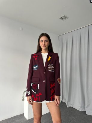 Nakışlı Tasarım Ceket (Mürdüm