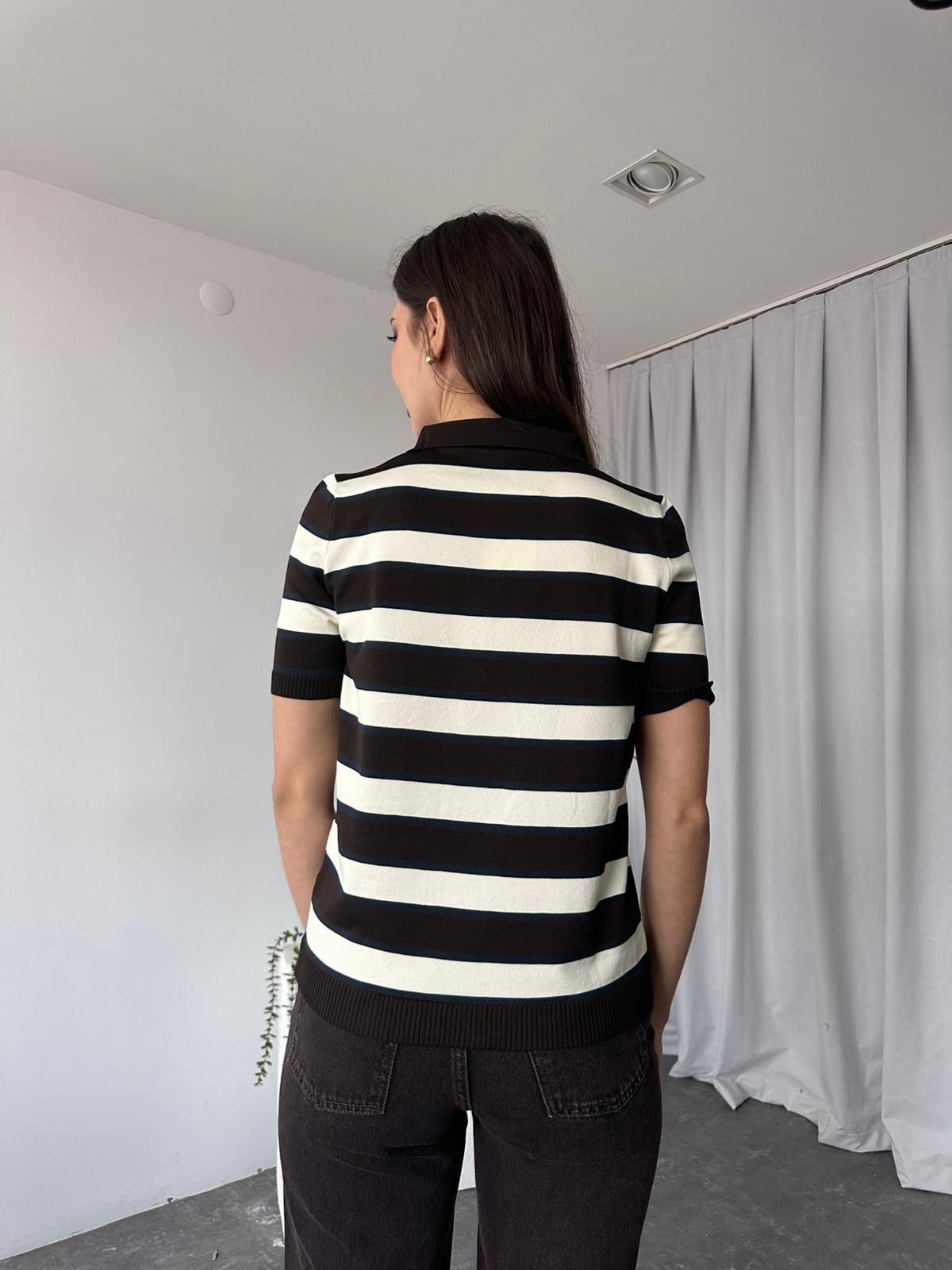 Kahverengi Çizgili Triko Bluz - Görsel 6