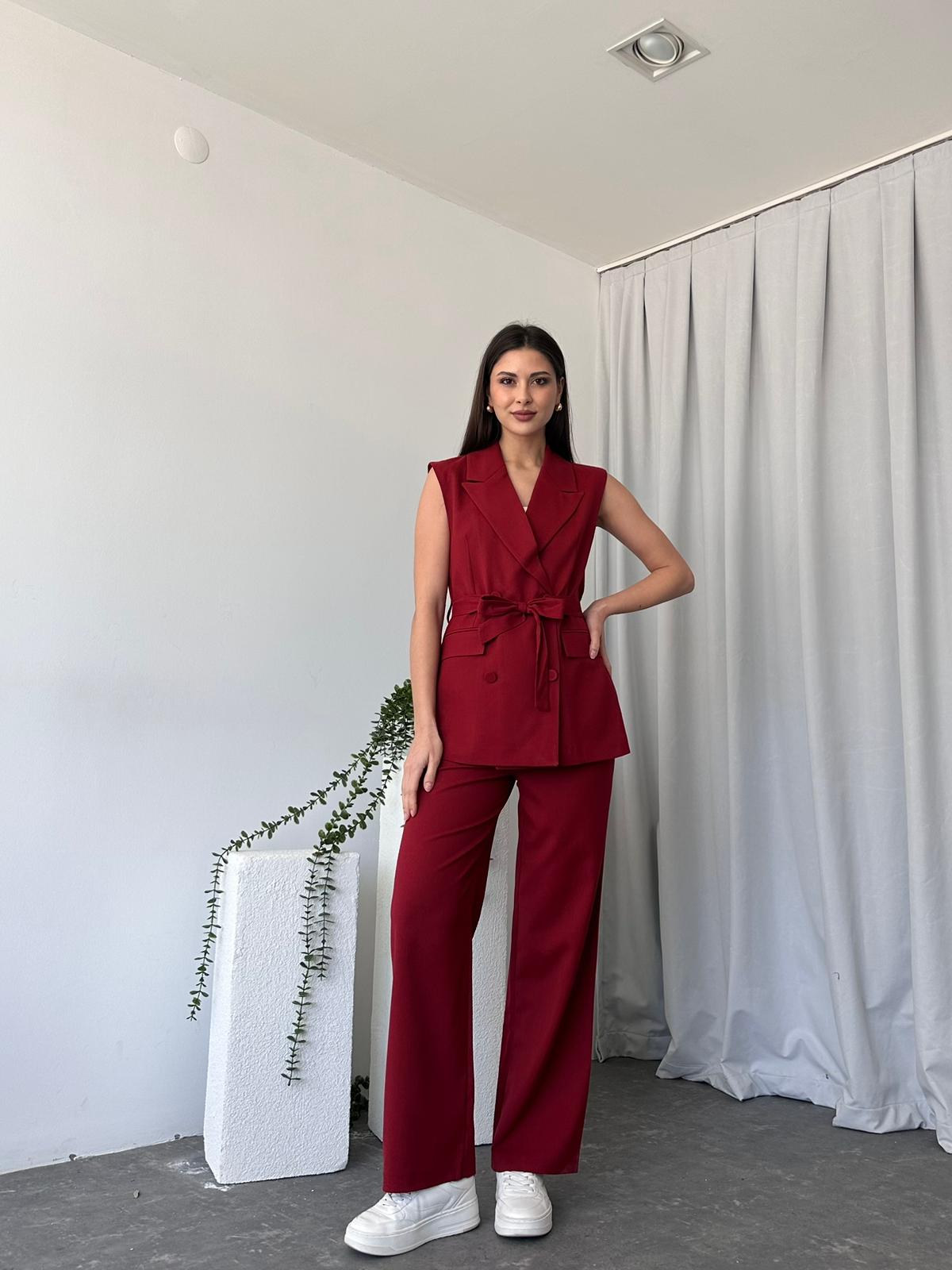 Kadın Leilam Kırmızı Yelek Pantolon Takım - Görsel 4