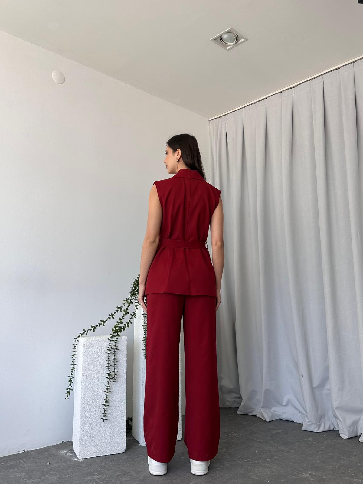 Kadın Leilam Kırmızı Yelek Pantolon Takım - Görsel 8