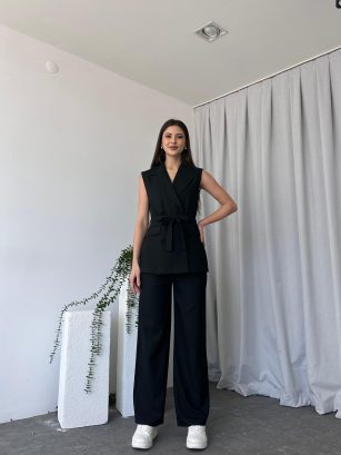 Kadın Leilam Siyah Yelek Pantolon Takım