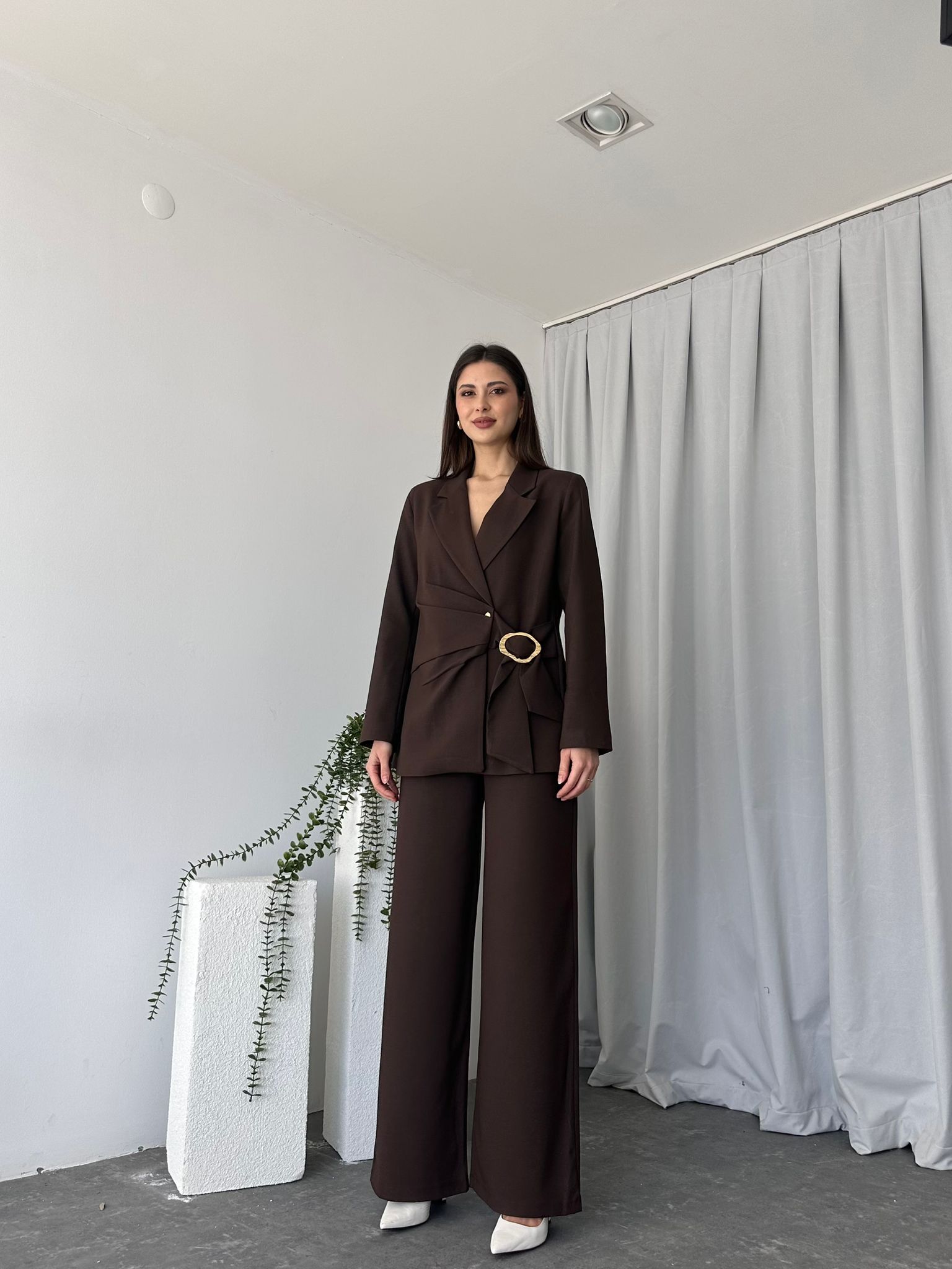 Kadın Ellie Kahverengi Ceket-Pantolon Takım