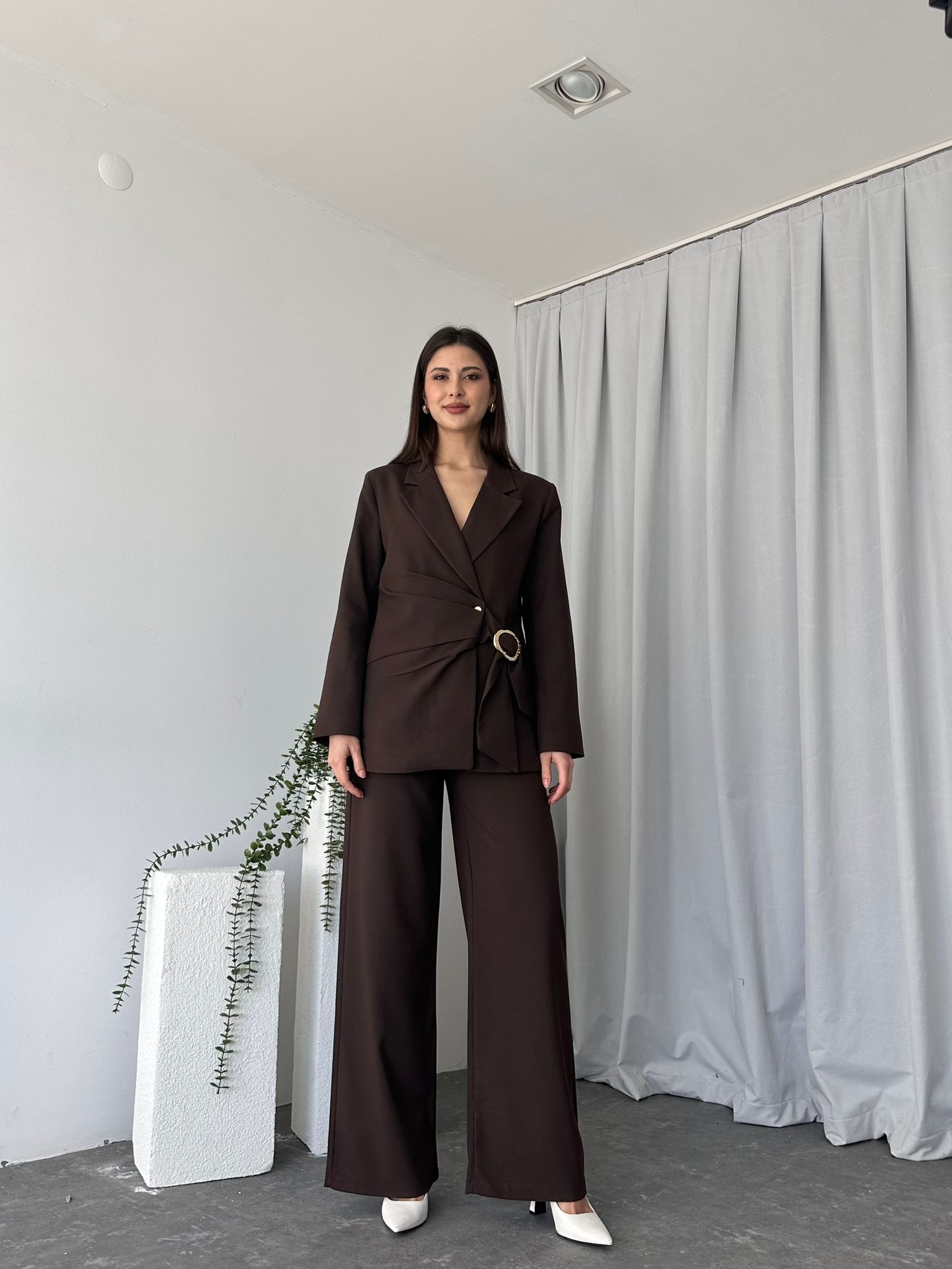 Kadın Ellie Kahverengi Ceket-Pantolon Takım - Görsel 3