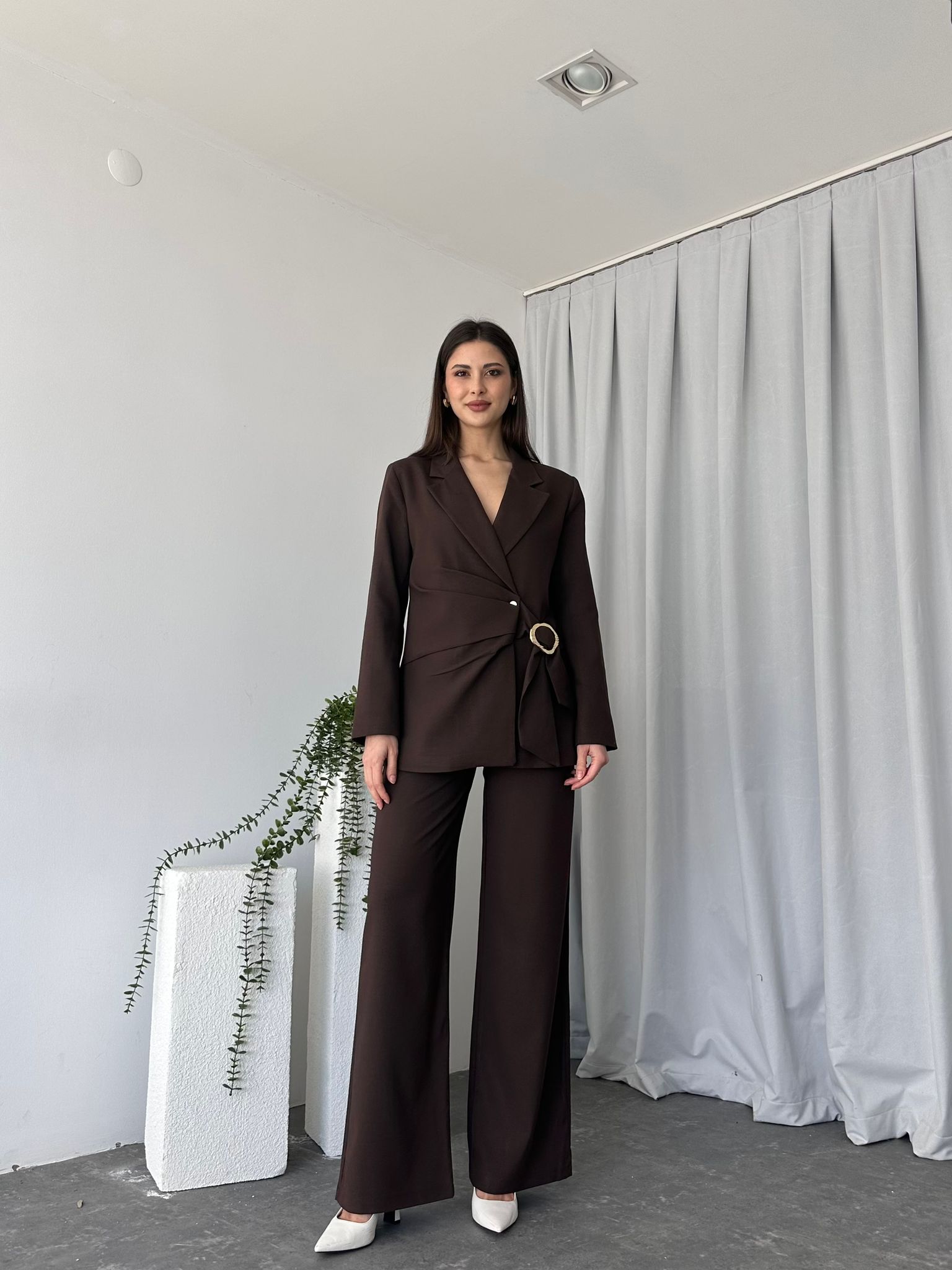 Kadın Ellie Kahverengi Ceket-Pantolon Takım - Görsel 4