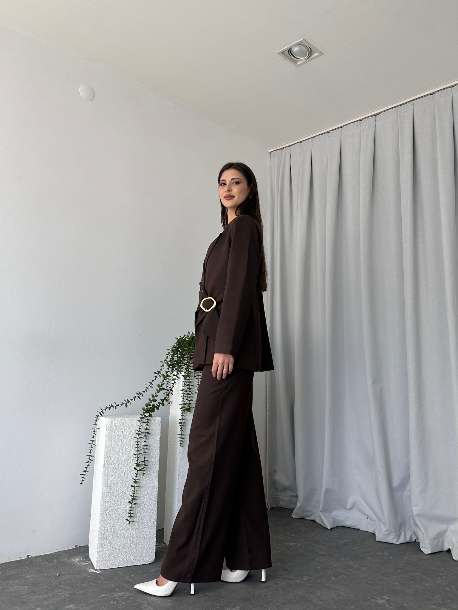 Kadın Ellie Kahverengi Ceket-Pantolon Takım - Görsel 6