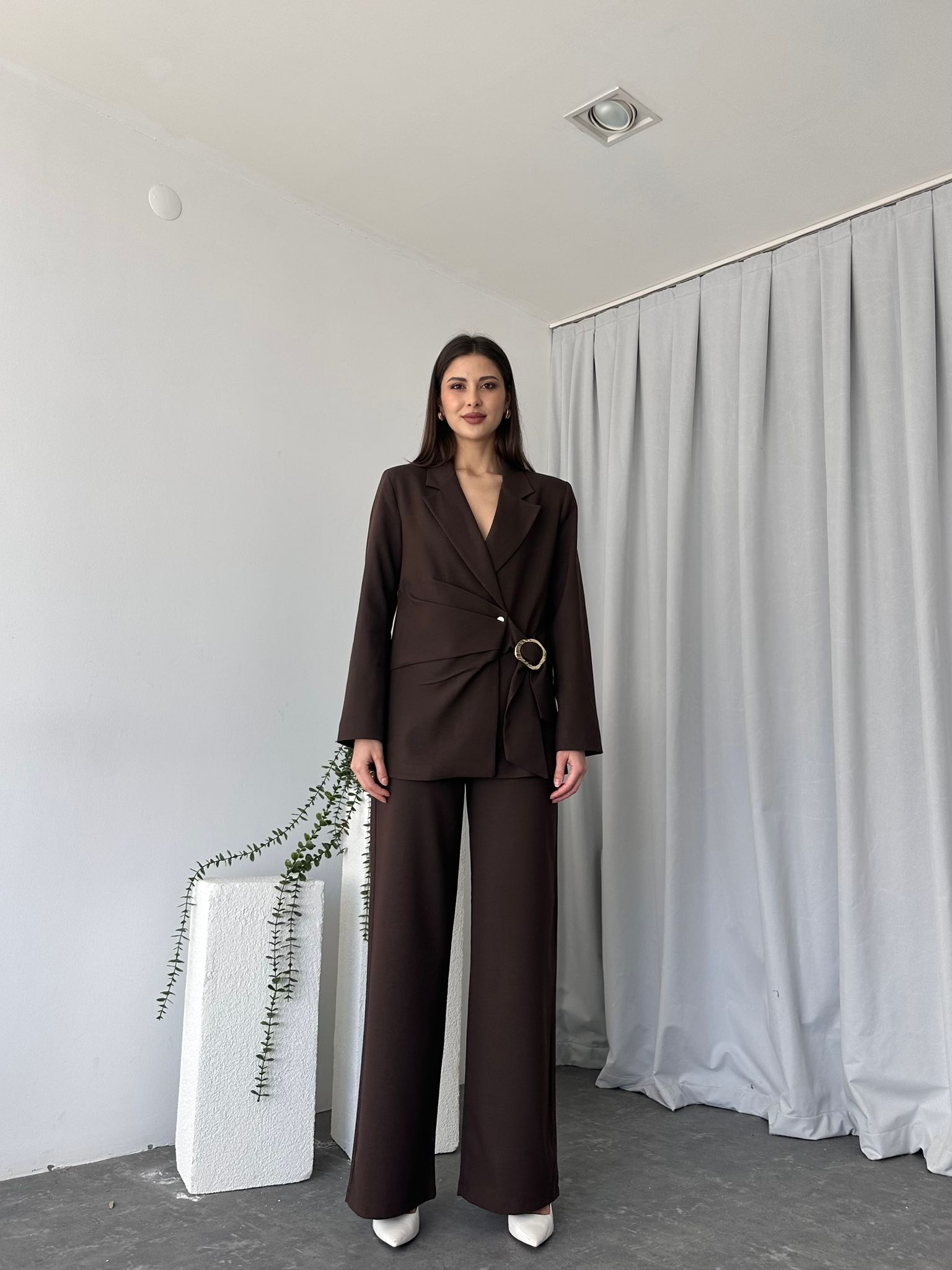 Kadın Ellie Kahverengi Ceket-Pantolon Takım - Görsel 7