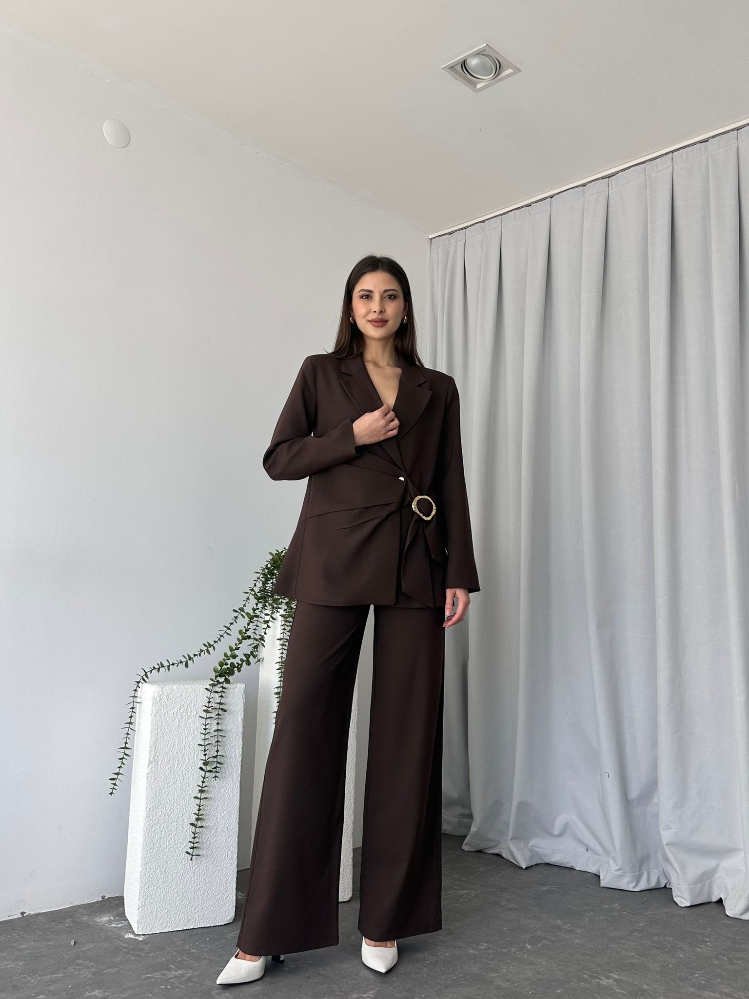 Kadın Ellie Kahverengi Ceket-Pantolon Takım - Görsel 8