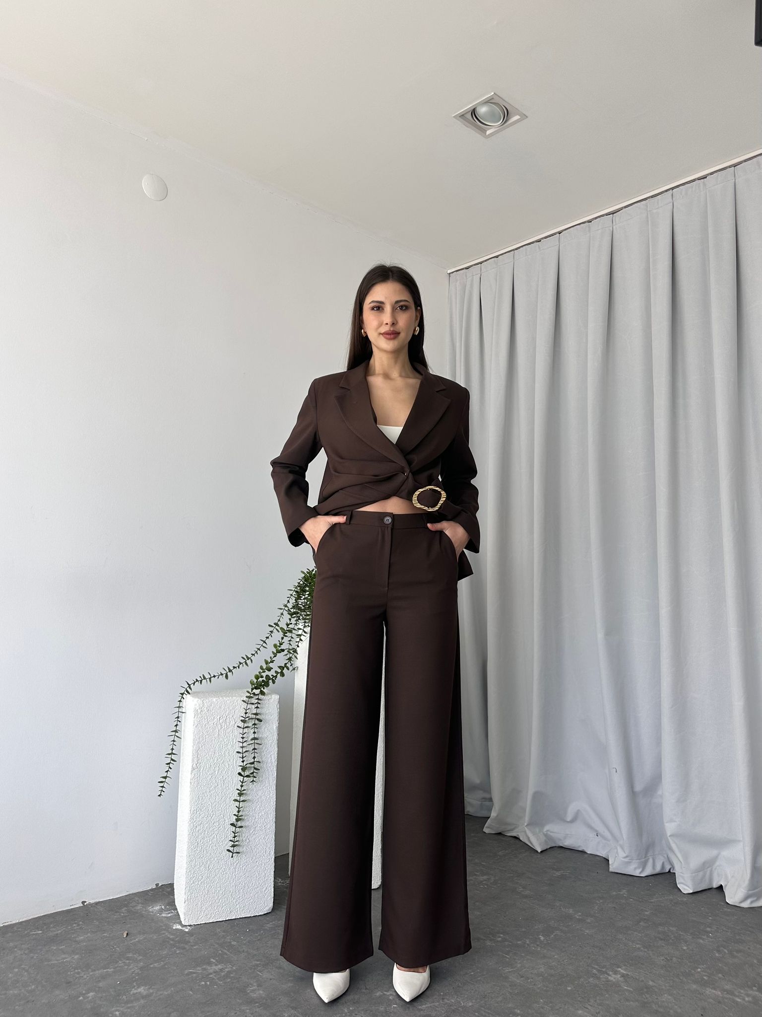 Kadın Ellie Kahverengi Ceket-Pantolon Takım - Görsel 9