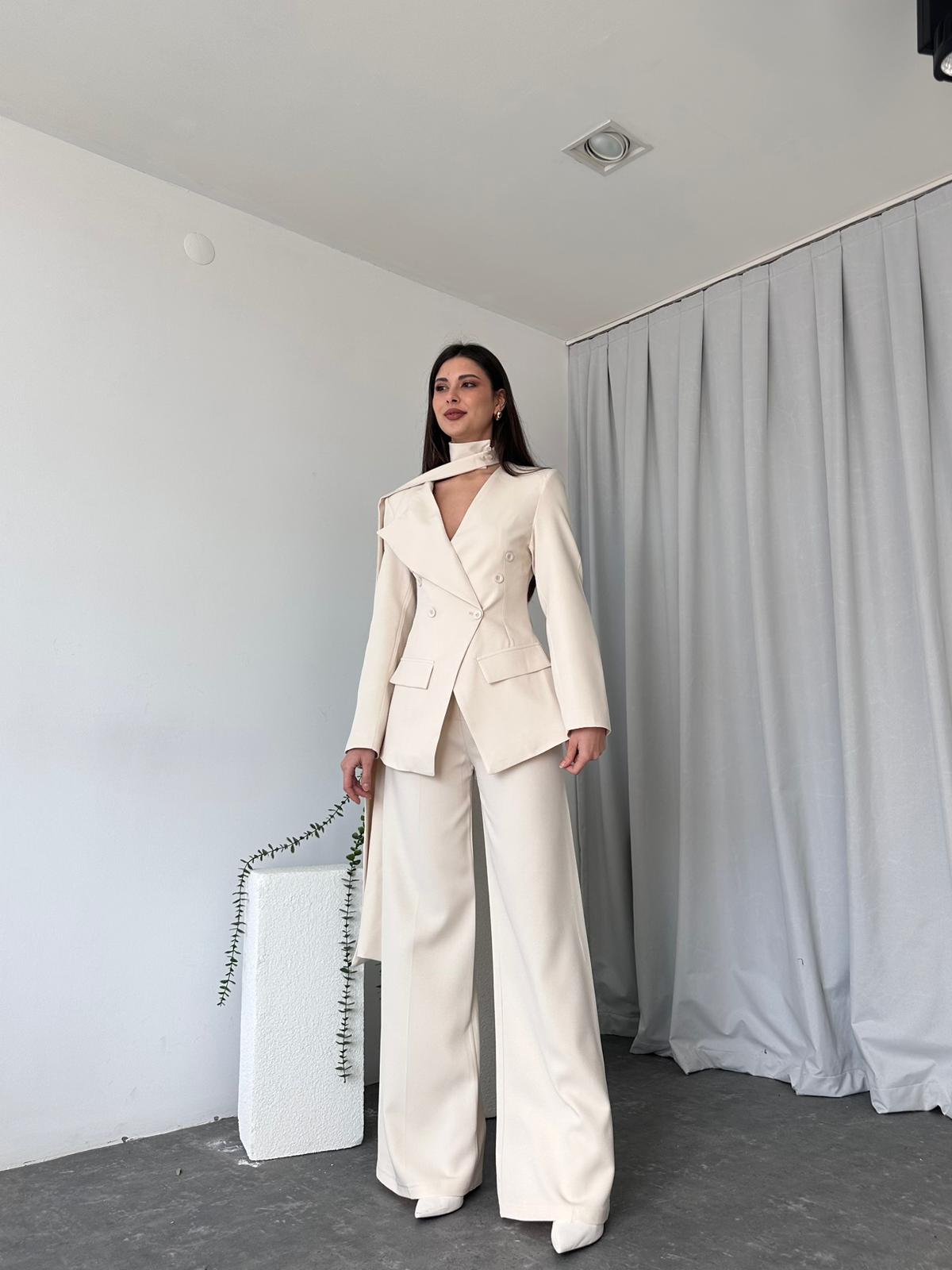 Kadın Amara Krem Ceket-Pantolon Takım - Görsel 8