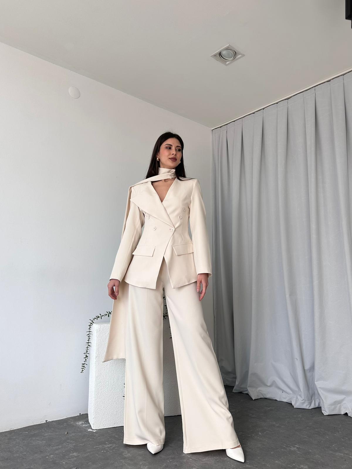 Kadın Amara Krem Ceket-Pantolon Takım - Görsel 11