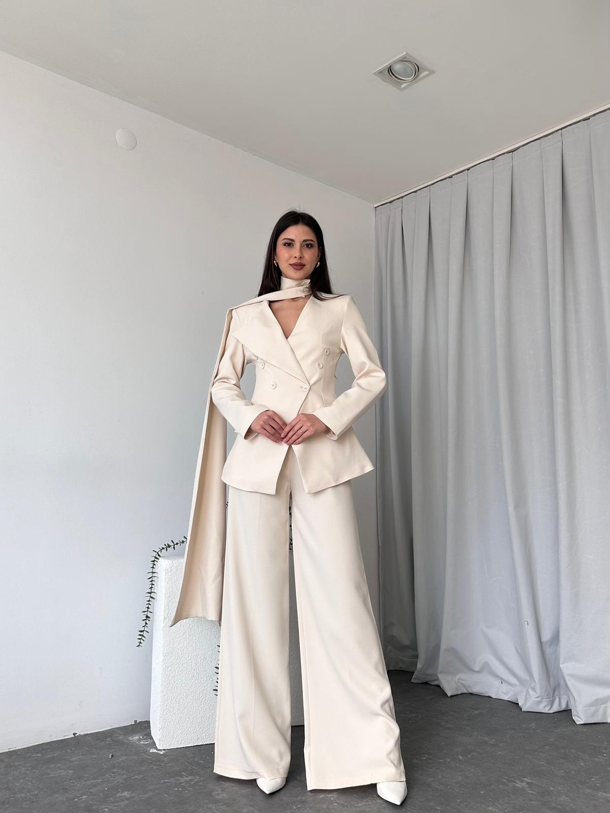 Kadın Amara Krem Ceket-Pantolon Takım - Görsel 3