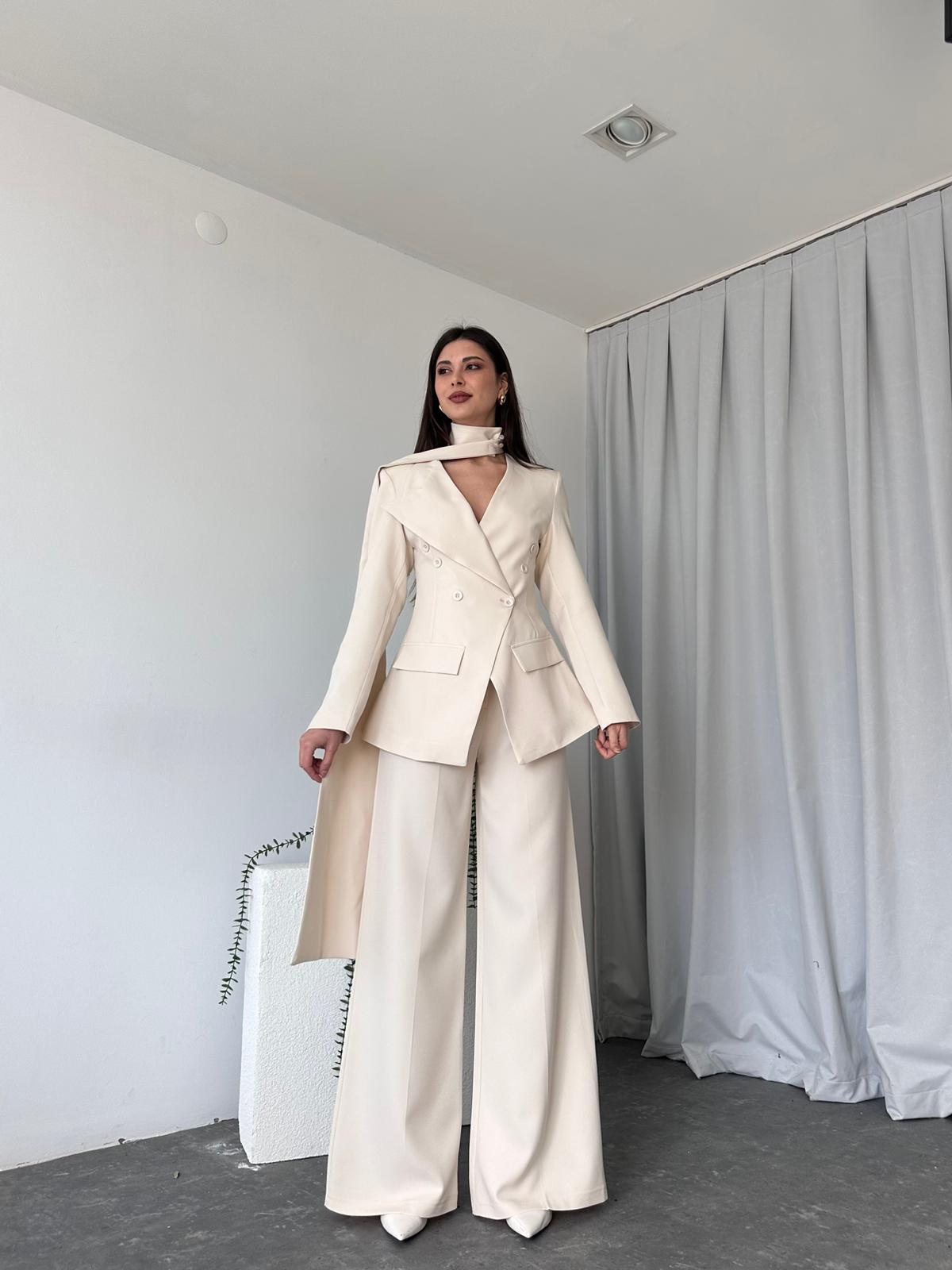 Kadın Amara Krem Ceket-Pantolon Takım - Görsel 7