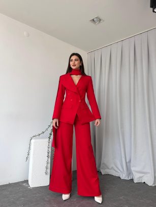 Kadın Amara Kırmızı Ceket-Pantolon Takım