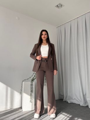 Kadın Kahve Aren Ceket-Pantolon Takım