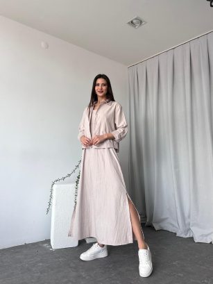 Kadın Nubuk Krem Elbise Gömlek