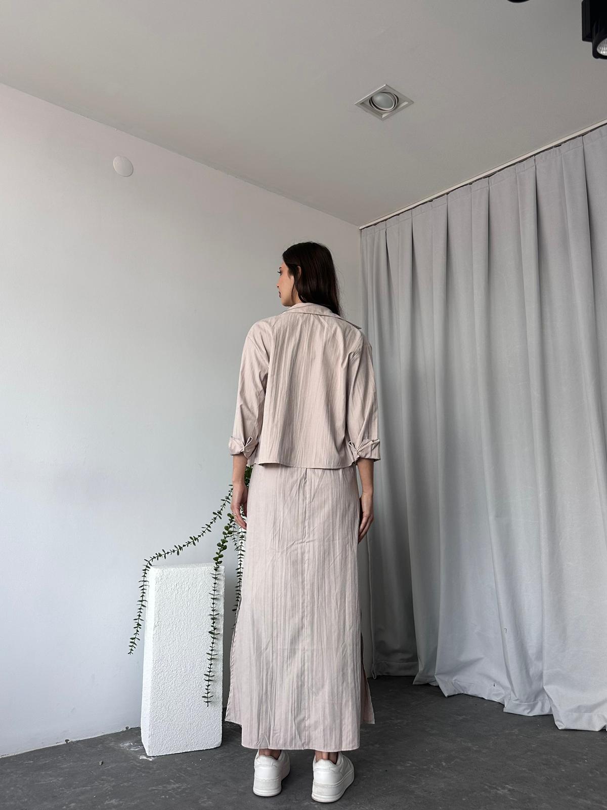 Kadın Nubuk Krem Elbise Gömlek - Görsel 4