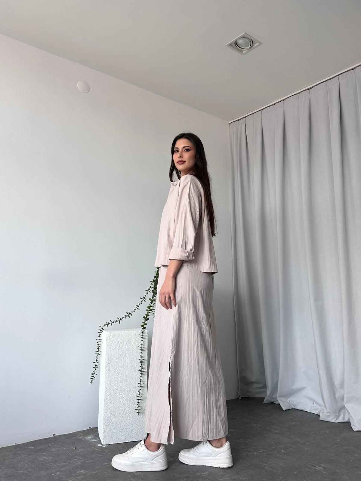 Kadın Nubuk Krem Elbise Gömlek - Görsel 5