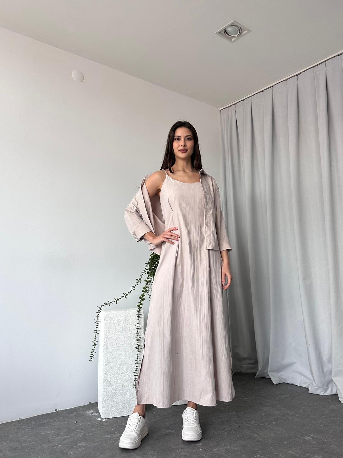 Kadın Nubuk Krem Elbise Gömlek - Görsel 6