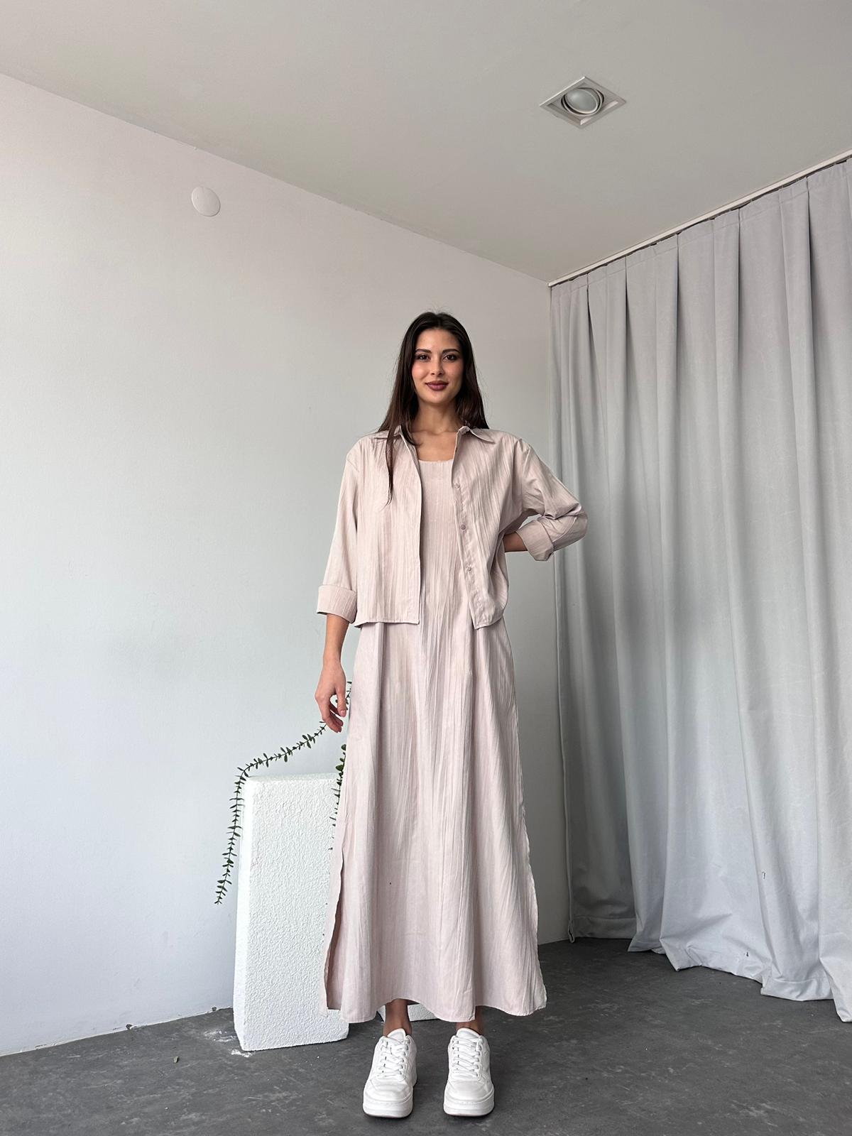 Kadın Nubuk Krem Elbise Gömlek - Görsel 7