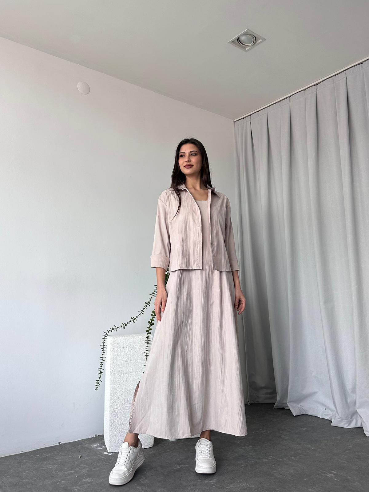 Kadın Nubuk Krem Elbise Gömlek - Görsel 8