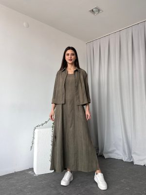 Kadın Nubuk Haki Elbise Gömlek