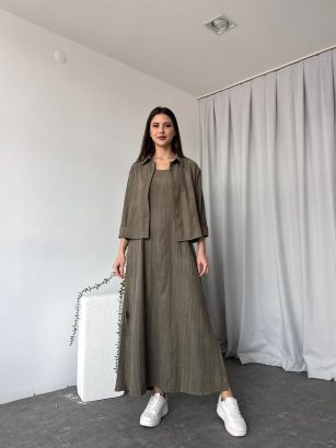 Kadın Nubuk Haki Elbise Gömlek