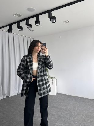 Kadın Siyah Ekose  Ceket