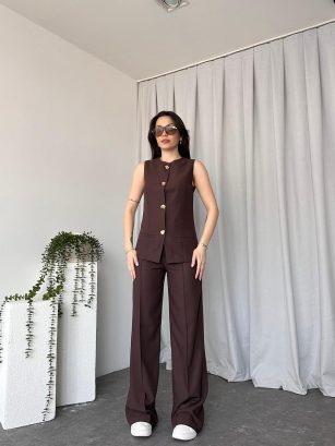 Kadın Kahverengi Agnes Yelekli Takım