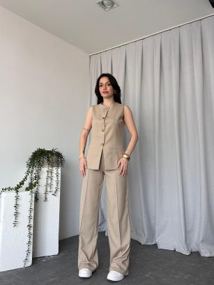 Kadın Krem Agnes Yelekli Takım