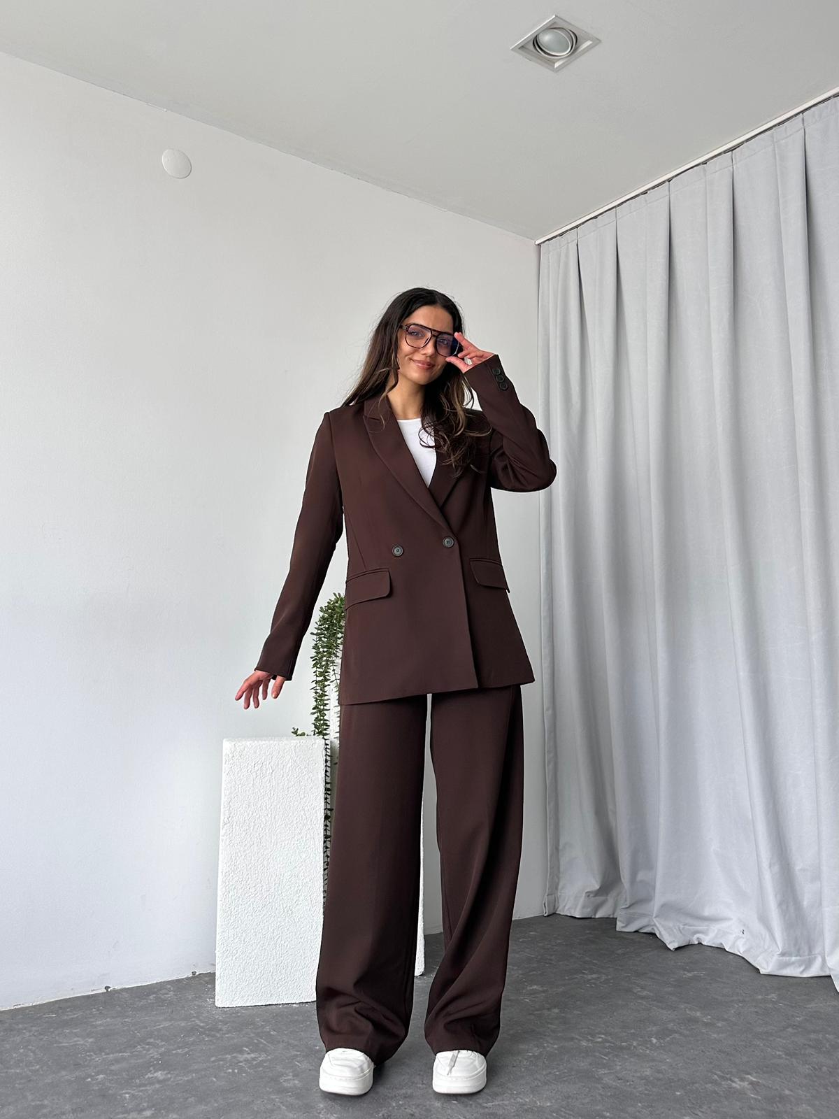 Kadın Kahverengi Oversize Ceket Pantolon Takım - Görsel 3