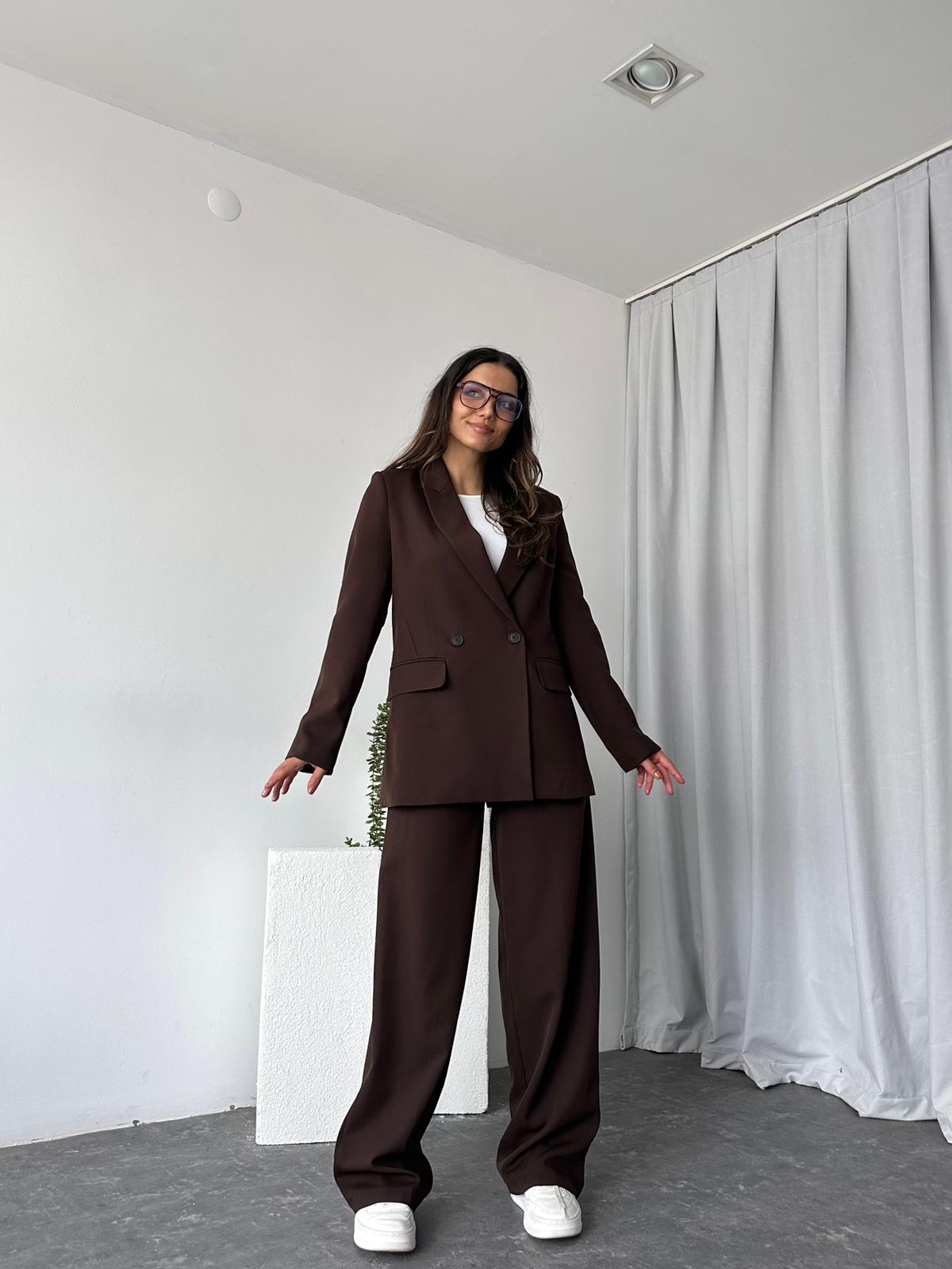 Kadın Kahverengi Oversize Ceket Pantolon Takım - Görsel 8