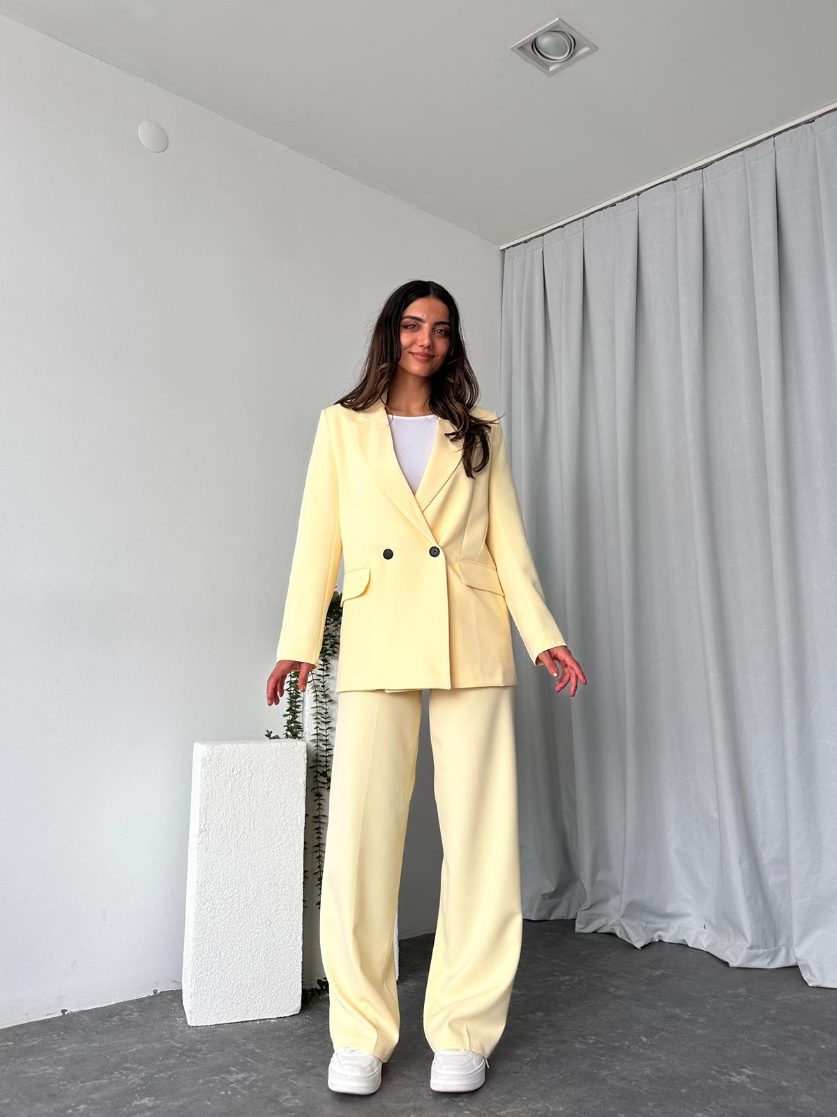 Kadın Sarı Oversize Ceket Pantolon Takım - Görsel 4