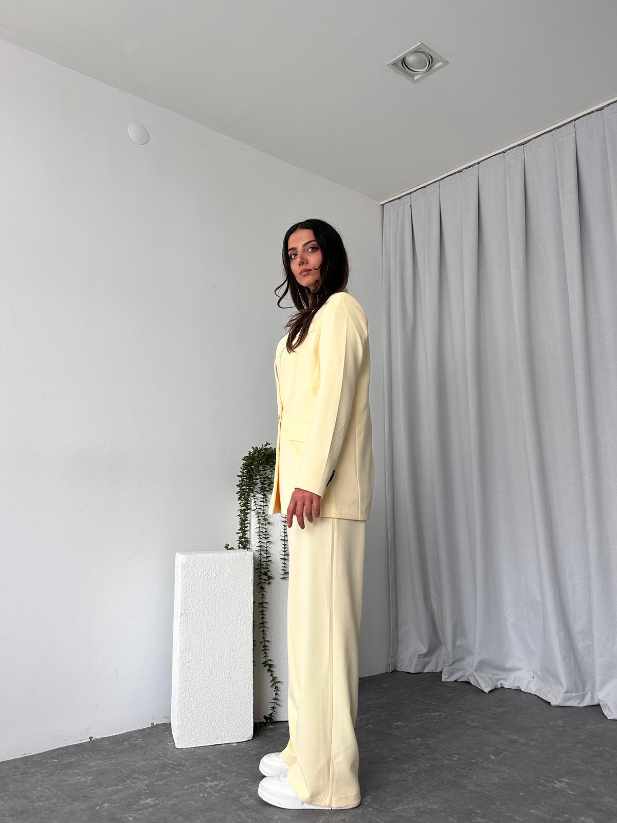Kadın Sarı Oversize Ceket Pantolon Takım - Görsel 5